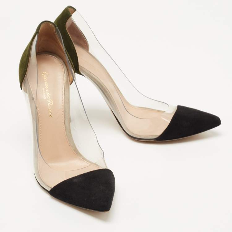 Pre Owned Gianvito Rossi Black/Green Suede and  PVC Plexi Platform Pumps Size 36