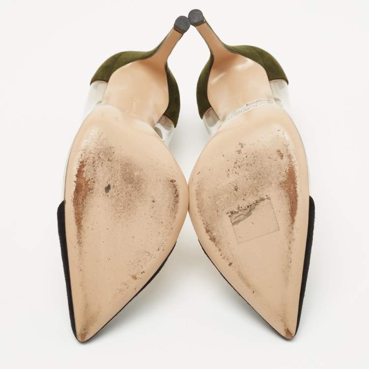 Pre Owned Gianvito Rossi Black/Green Suede and  PVC Plexi Platform Pumps Size 36