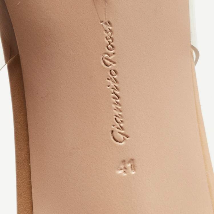 Pre Owned Gianvito Rossi Beige Leather and PVC Slingback Bow Sandals Size 41