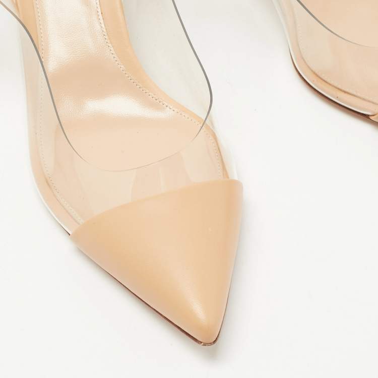 Pre Owned Gianvito Rossi Beige Leather and PVC Slingback Bow Sandals Size 41