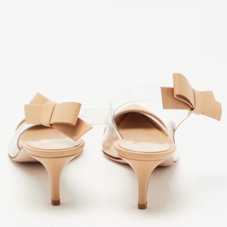 Pre Owned Gianvito Rossi Beige Leather and PVC Slingback Bow Sandals Size 41