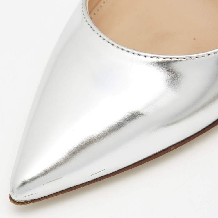 Pre Owned Gianvito Rossi Silver Patent Leather Gianvito Pointed Toe Pumps Size 35