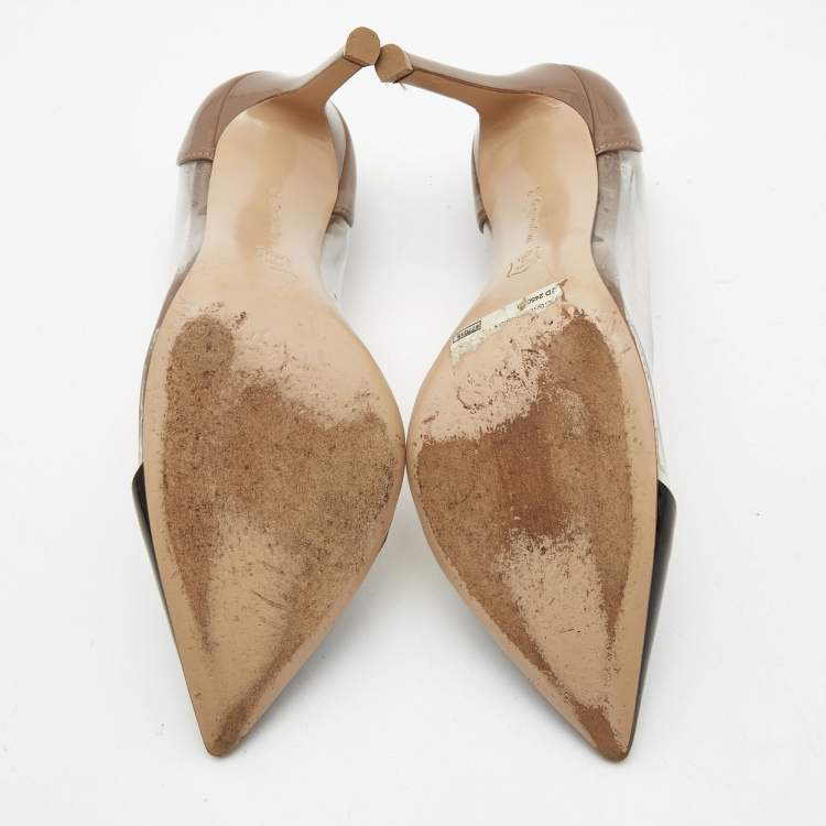 Pre Owned Gianvito Rossi Beige/Black Patent Leather and PVC Plexi Pumps Size 35