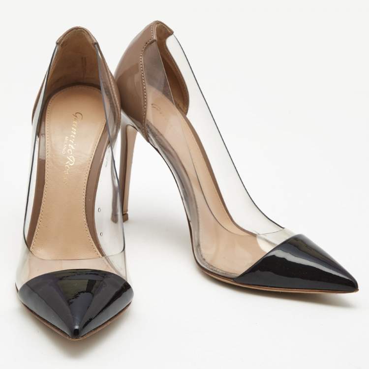 Pre Owned Gianvito Rossi Beige/Black Patent Leather and PVC Plexi Pumps Size 35