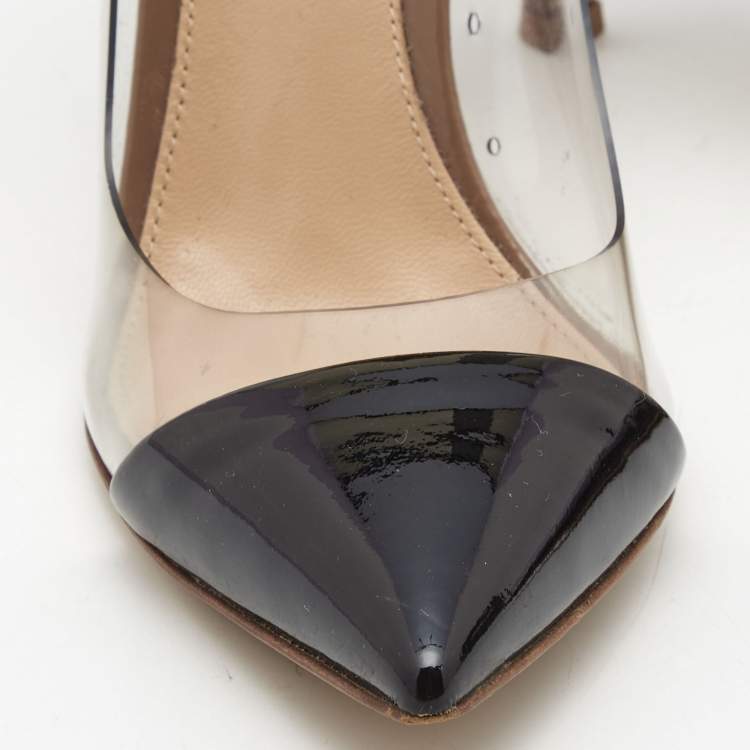 Pre Owned Gianvito Rossi Beige/Black Patent Leather and PVC Plexi Pumps Size 35