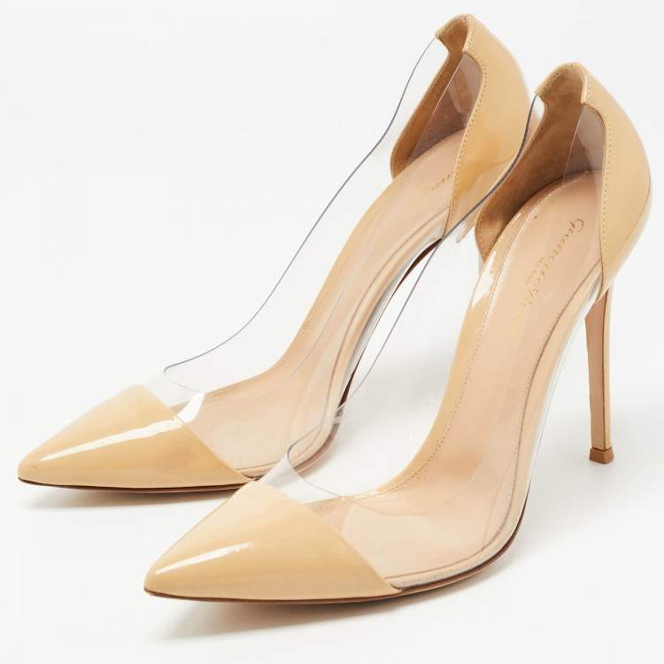 Pre Owned Gianvito Rossi Beige Patent Leather, PVC Plexi Pumps Size 41