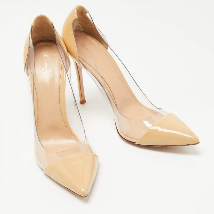 Pre Owned Gianvito Rossi Beige Patent Leather, PVC Plexi Pumps Size 41