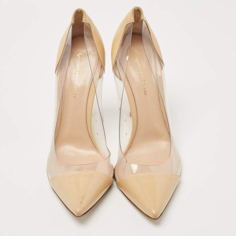 Pre Owned Gianvito Rossi Beige Leather and PVC Plexi Pumps Size 38