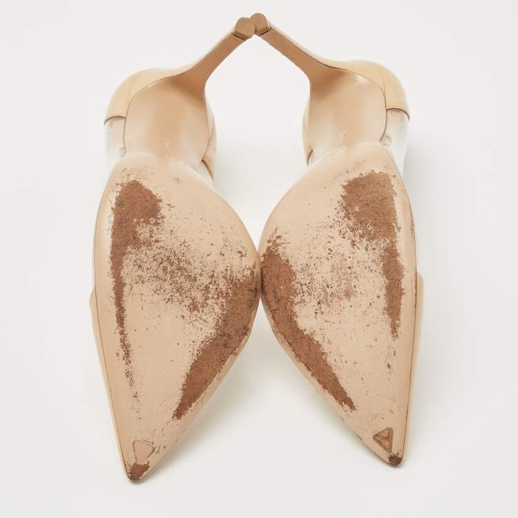 Pre Owned Gianvito Rossi Beige Leather and PVC Plexi Pumps Size 38