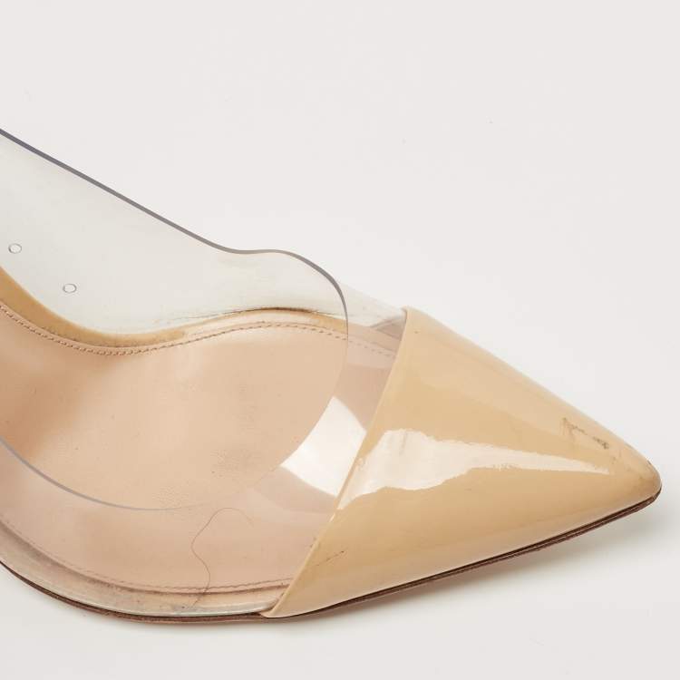 Pre Owned Gianvito Rossi Beige Leather and PVC Plexi Pumps Size 38
