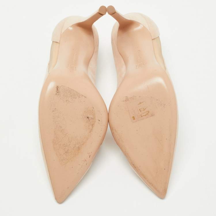 Pre Owned Gianvito Rossi Beige Suede and Mesh Pointed Toe Pumps Size 38