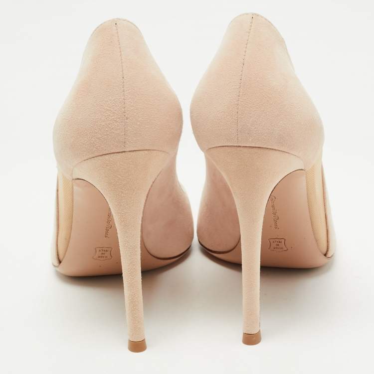 Pre Owned Gianvito Rossi Beige Suede and Mesh Pointed Toe Pumps Size 38