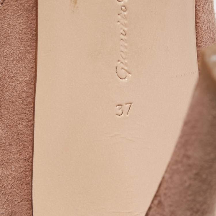 Pre Owned Gianvito Rossi Beige Suede Moritz Shearling Ankle Boots Size 37