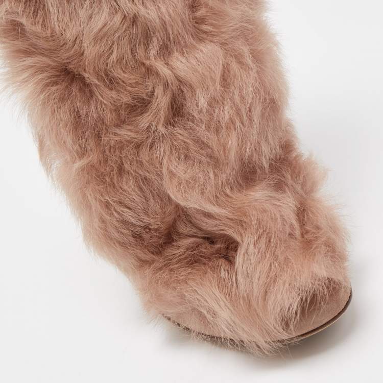 Pre Owned Gianvito Rossi Beige Suede Moritz Shearling Ankle Boots Size 37