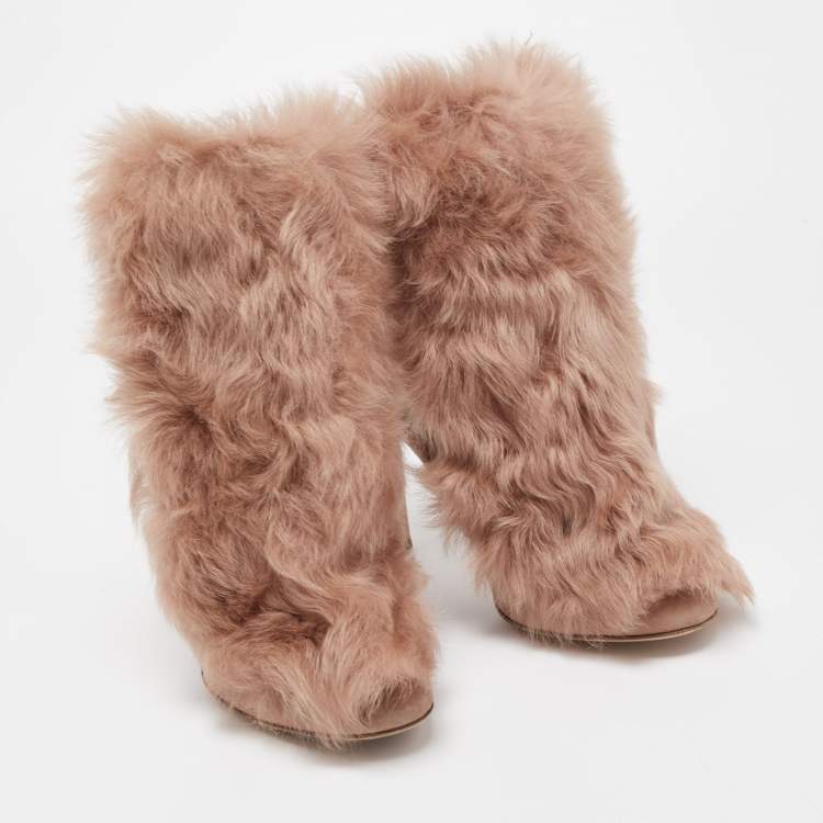 Pre Owned Gianvito Rossi Beige Suede Moritz Shearling Ankle Boots Size 37