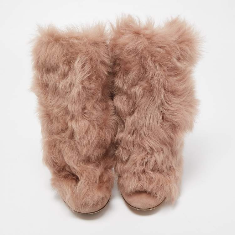 Pre Owned Gianvito Rossi Beige Suede Moritz Shearling Ankle Boots Size 37