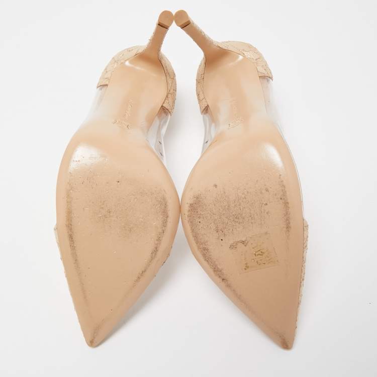 Pre Owned Gianvito Rossi Beige Lace and PVC Plexi Pointed Toe Pumps Size 39