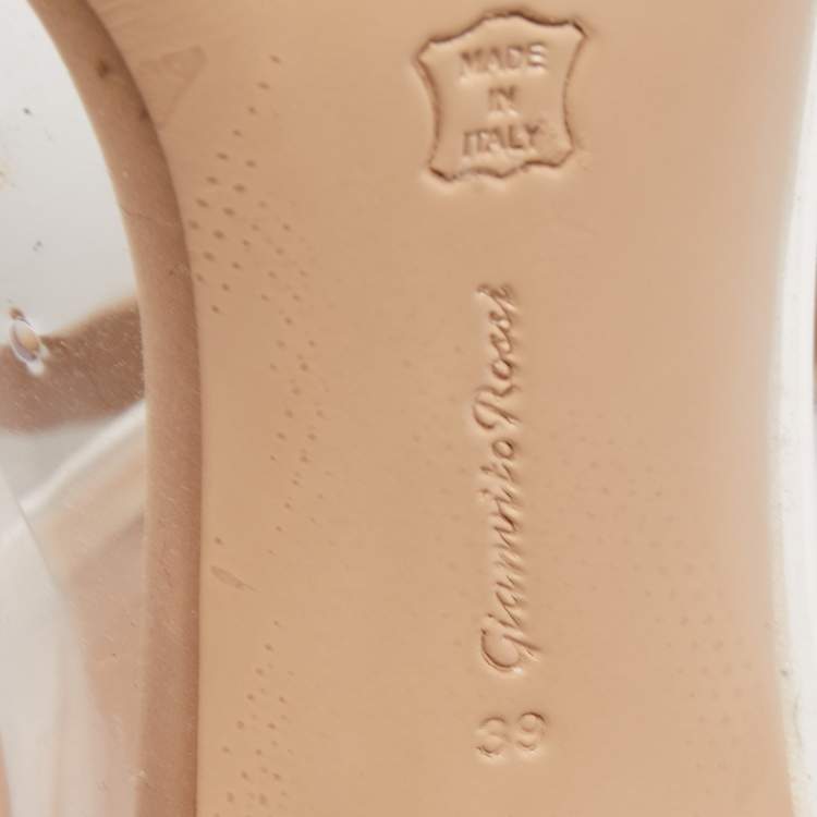 Pre Owned Gianvito Rossi Beige Lace and PVC Plexi Pointed Toe Pumps Size 39