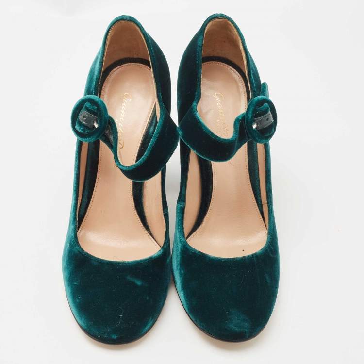 Pre Owned Gianvito Rossi Green Velvet Lorraine Mary Jane Pumps Size 36
