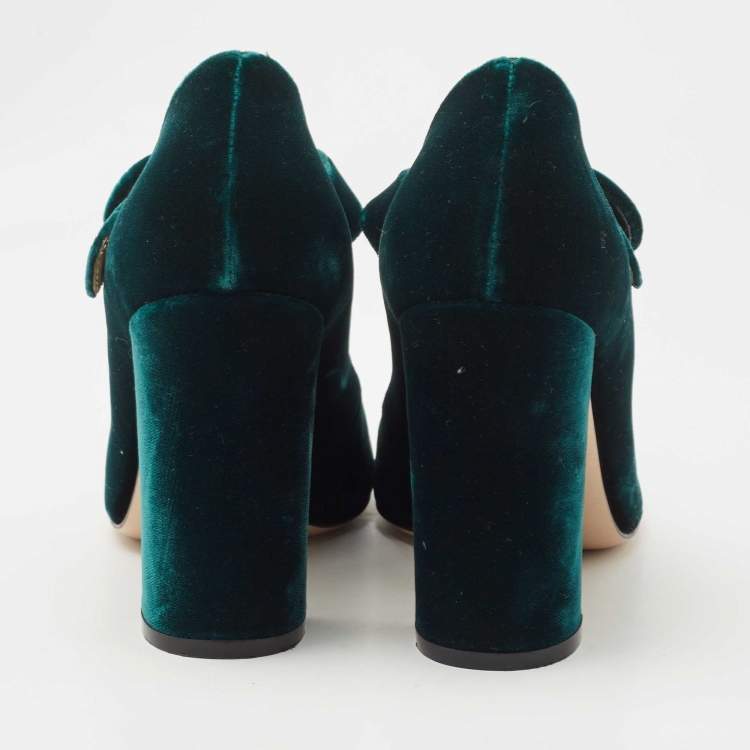 Pre Owned Gianvito Rossi Green Velvet Lorraine Mary Jane Pumps Size 36