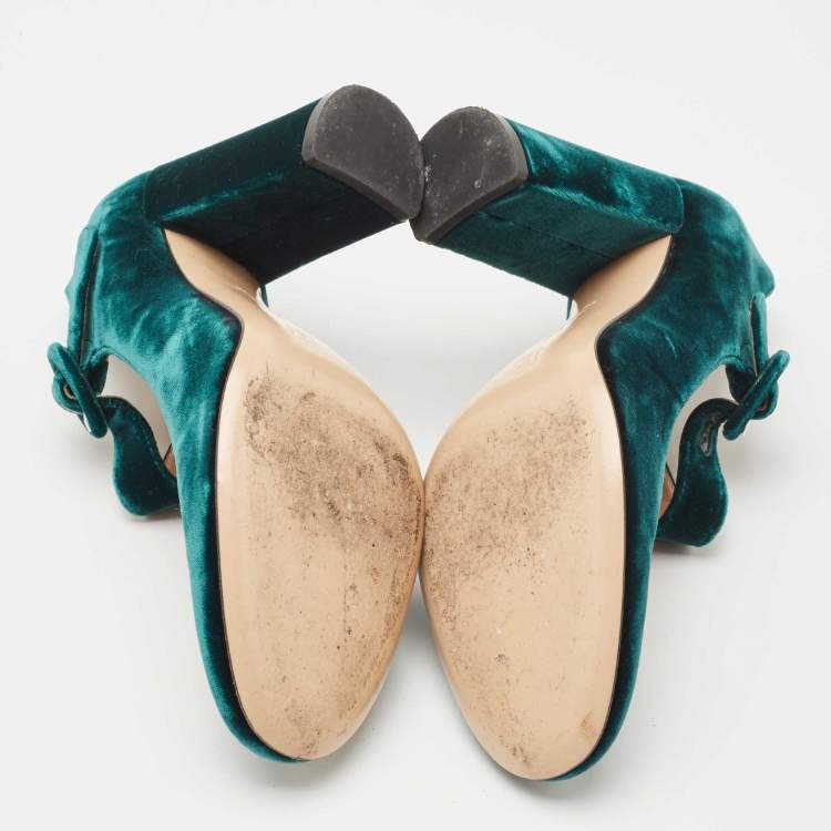 Pre Owned Gianvito Rossi Green Velvet Lorraine Mary Jane Pumps Size 36