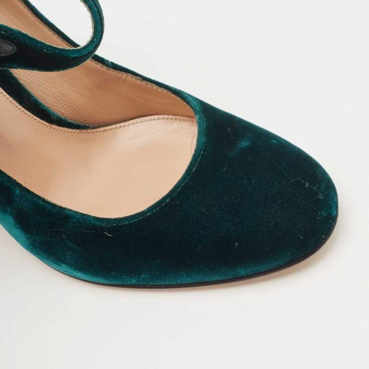 Pre Owned Gianvito Rossi Green Velvet Lorraine Mary Jane Pumps Size 36