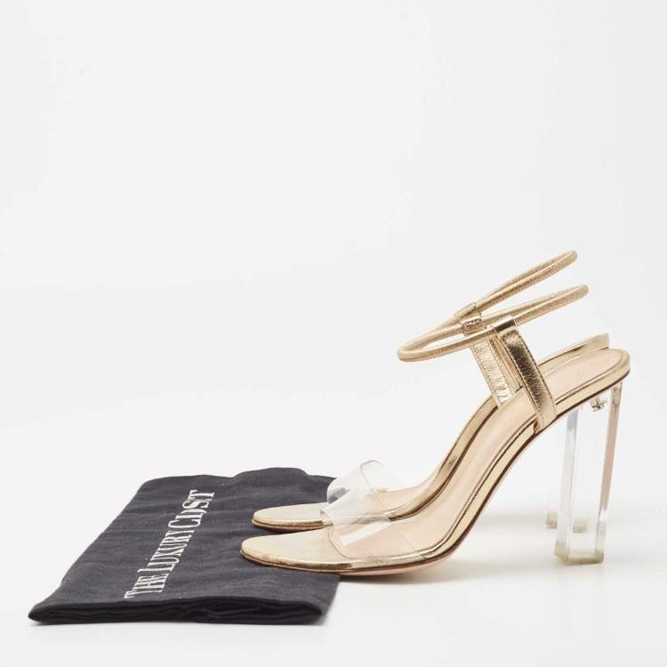 Pre Owned Gianvito Rossi Gold Leather and PVC Ankle Strap Sandals Size 37