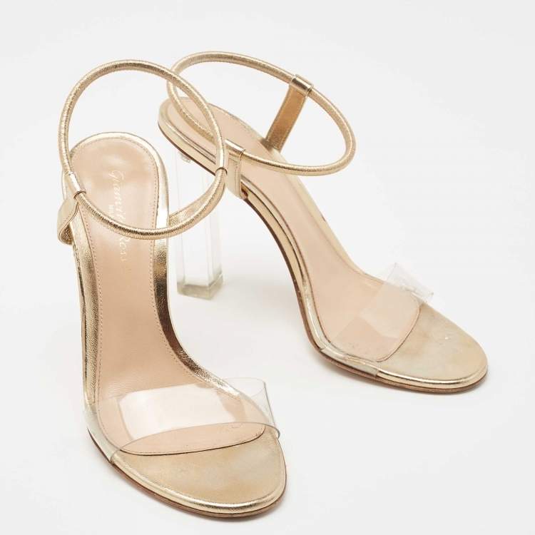 Pre Owned Gianvito Rossi Gold Leather and PVC Ankle Strap Sandals Size 37