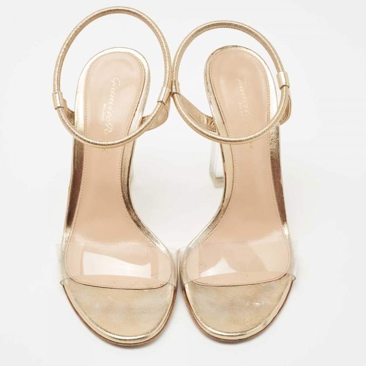 Pre Owned Gianvito Rossi Gold Leather and PVC Ankle Strap Sandals Size 37