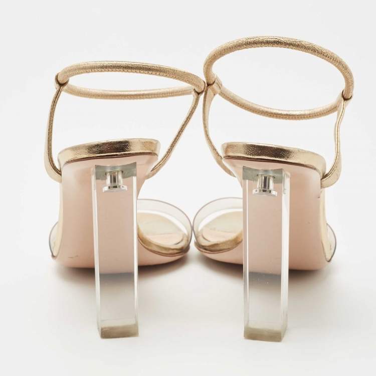 Pre Owned Gianvito Rossi Gold Leather and PVC Ankle Strap Sandals Size 37