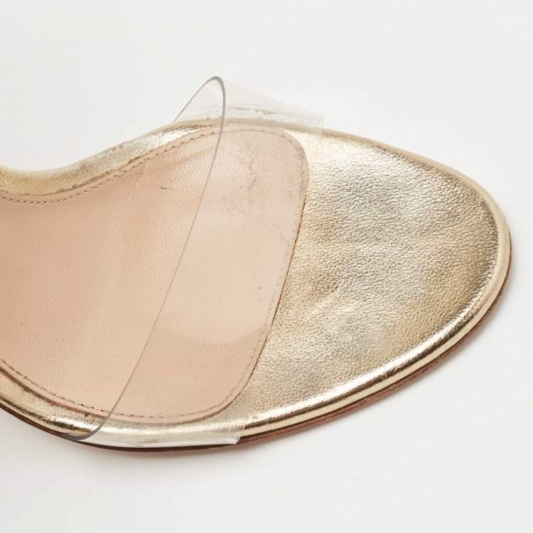 Pre Owned Gianvito Rossi Gold Leather and PVC Ankle Strap Sandals Size 37