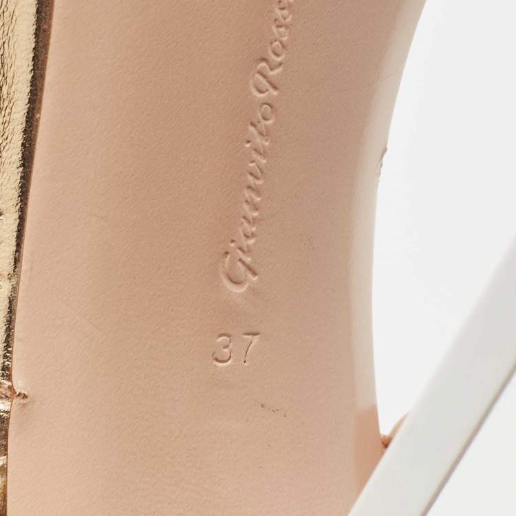 Pre Owned Gianvito Rossi Gold Leather and PVC Ankle Strap Sandals Size 37