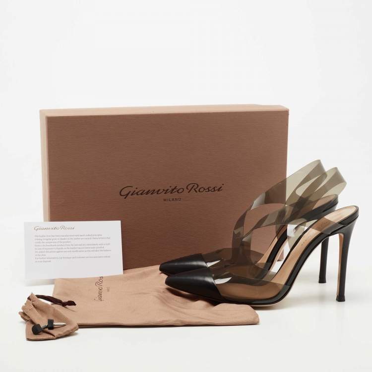 Pre Owned Gianvito Rossi Black Leather and PVC Slingback Pumps Size 36