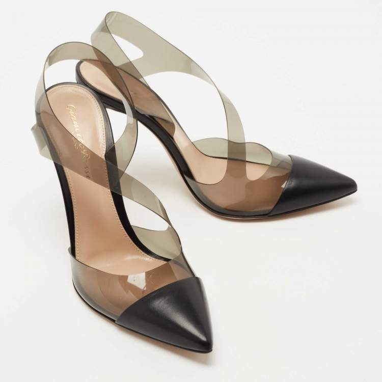 Pre Owned Gianvito Rossi Black Leather and PVC Slingback Pumps Size 36