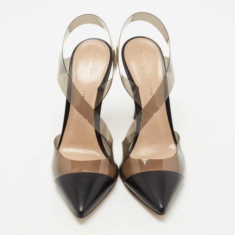 Pre Owned Gianvito Rossi Black Leather and PVC Slingback Pumps Size 36
