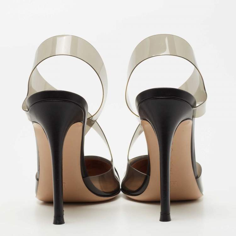 Pre Owned Gianvito Rossi Black Leather and PVC Slingback Pumps Size 36