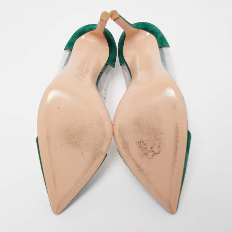 Pre Owned Gianvito Rossi Green Suede and PVC Plexi Pumps Size 38