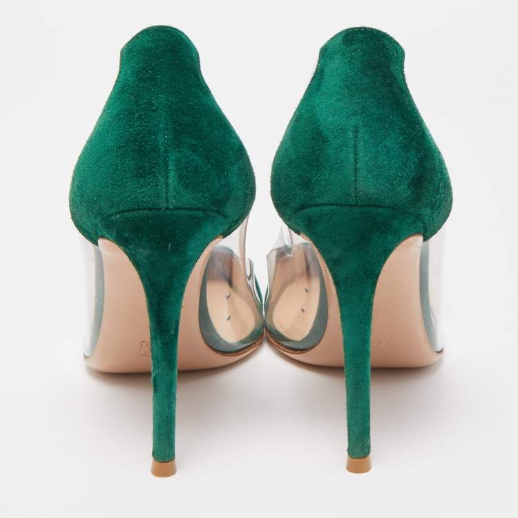 Pre Owned Gianvito Rossi Green Suede and PVC Plexi Pumps Size 38