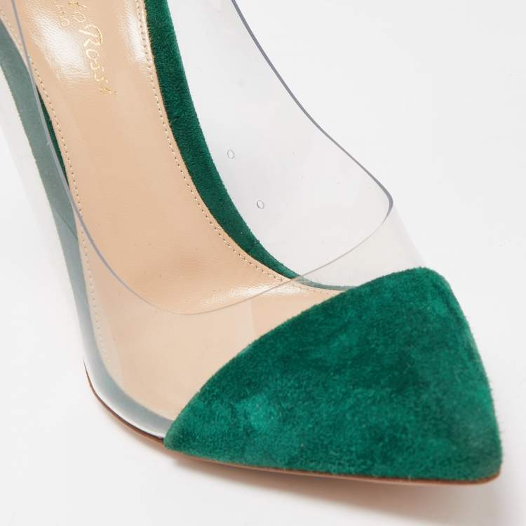 Pre Owned Gianvito Rossi Green Suede and PVC Plexi Pumps Size 38