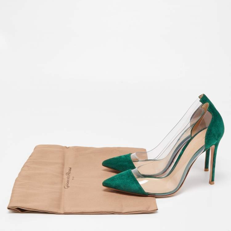 Pre Owned Gianvito Rossi Green Suede and PVC Plexi Pumps Size 38
