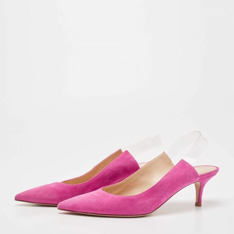 Pre Owned Gianvito Rossi Pink Suede and PVC Slingback Pumps Size 37.5