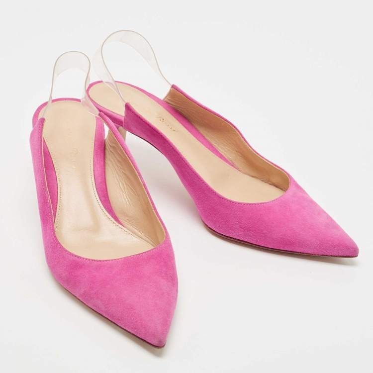 Pre Owned Gianvito Rossi Pink Suede and PVC Slingback Pumps Size 37.5