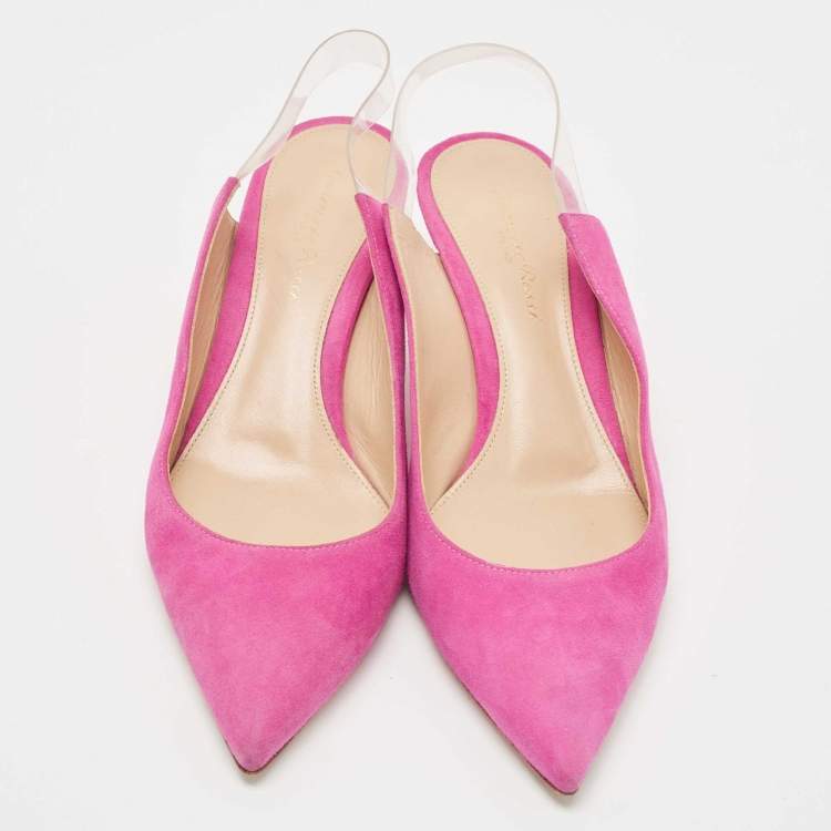 Pre Owned Gianvito Rossi Pink Suede and PVC Slingback Pumps Size 37.5