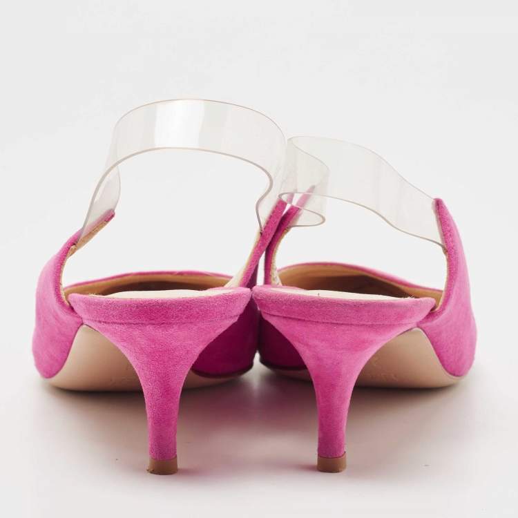 Pre Owned Gianvito Rossi Pink Suede and PVC Slingback Pumps Size 37.5