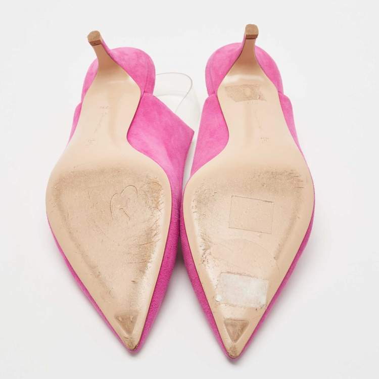 Pre Owned Gianvito Rossi Pink Suede and PVC Slingback Pumps Size 37.5