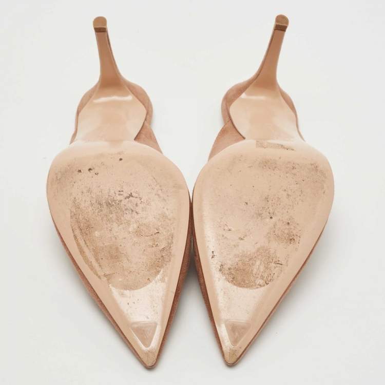 Pre Owned Gianvito Rossi Beige Suede Fanny Mules Size 38