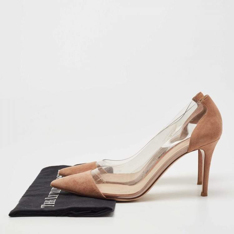 Pre Owned Gianvito Rossi Beige PVC And Suede Plexi Pumps Size 40