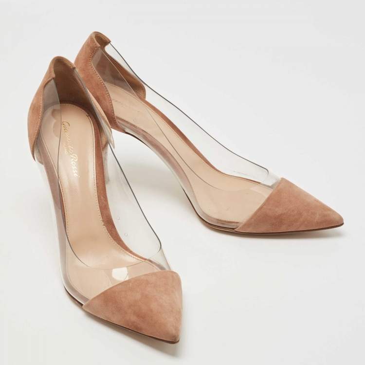 Pre Owned Gianvito Rossi Beige PVC And Suede Plexi Pumps Size 40