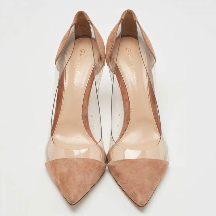 Pre Owned Gianvito Rossi Beige PVC And Suede Plexi Pumps Size 40