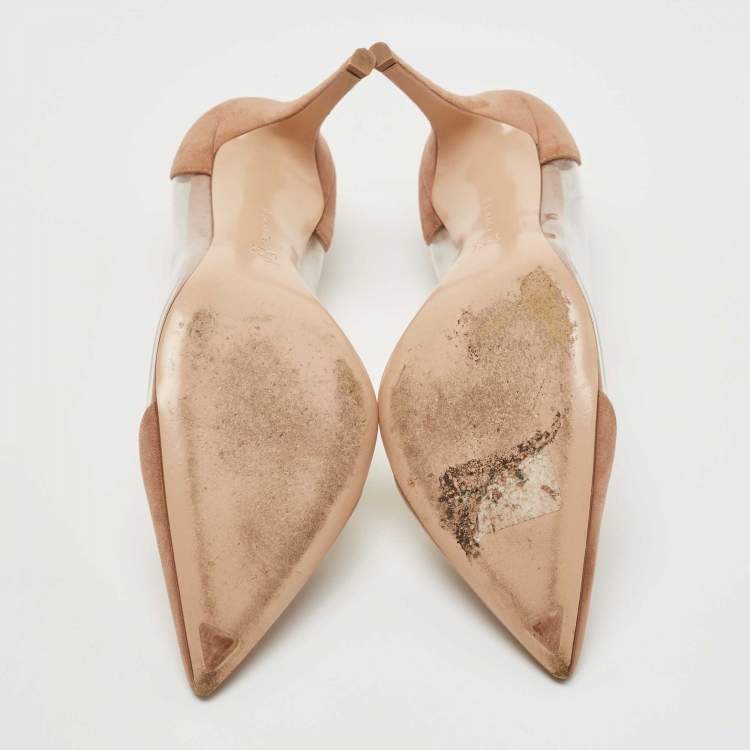 Pre Owned Gianvito Rossi Beige PVC And Suede Plexi Pumps Size 40